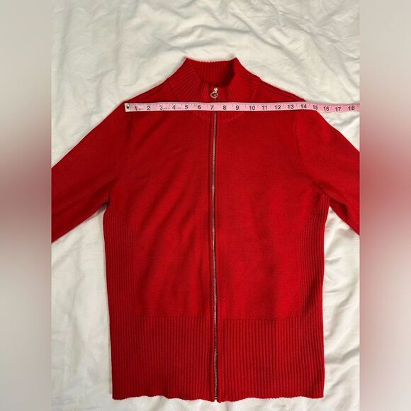 Calvin Klein Red Mock Neck Full Zip Ribbed Sweater Size Medium, Chic & Versatile - Picture 5 of 11